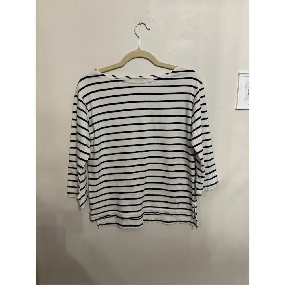 Madewell Striped Boatneck Tee XXS Blue White Nautical 3/4 Sleeve - Picture 2 of 6